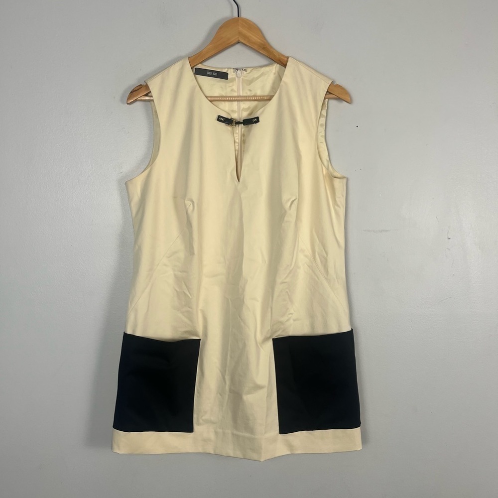 Per Se Mod Sleeveless Crème Tunic contract pocket black size 12 flawed